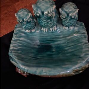 MCM Teal Owl Ceramic Dish